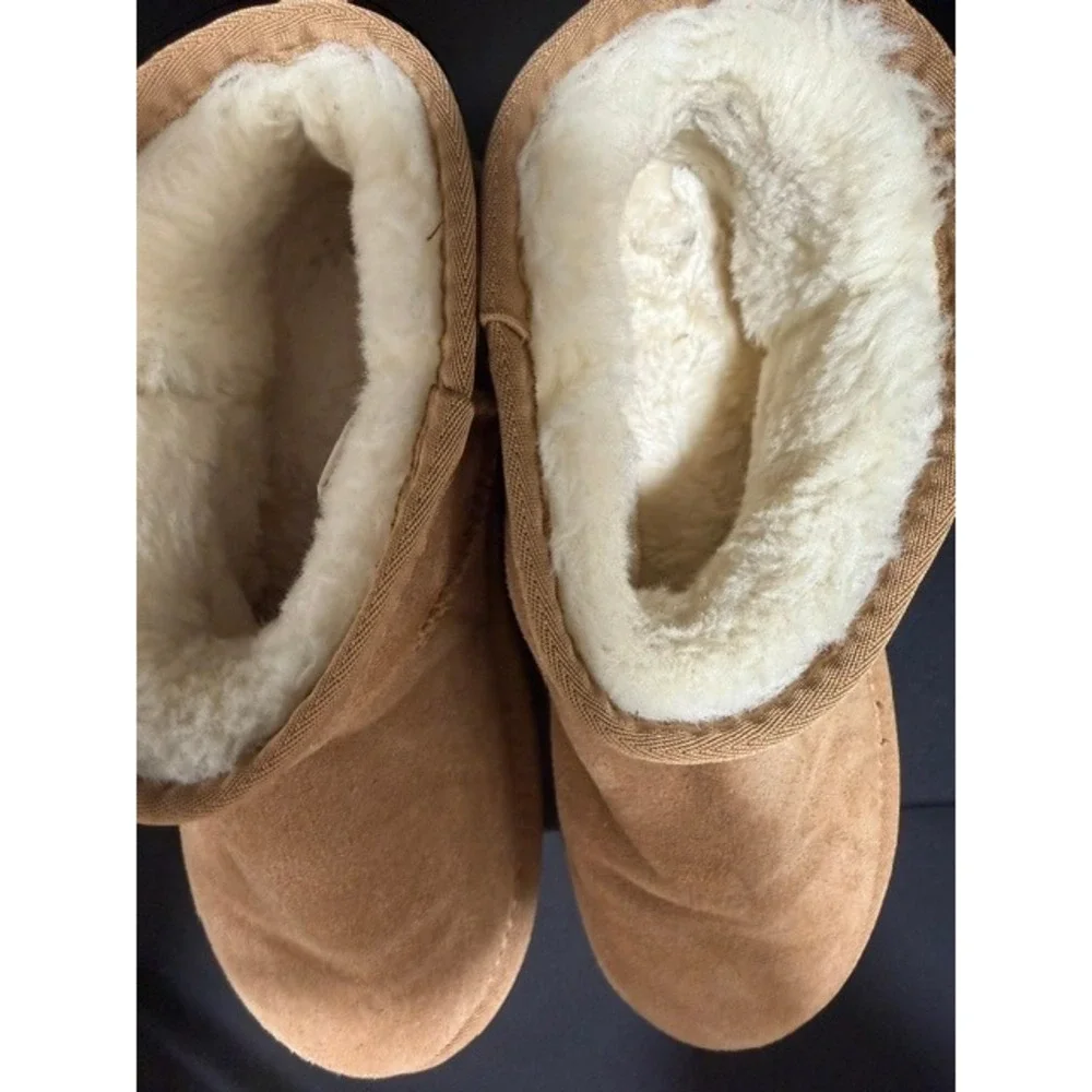 Evellyhootd Kids Classic Mini Snow Boots Tan Chestnut Faux Fur Lined Size 2.5